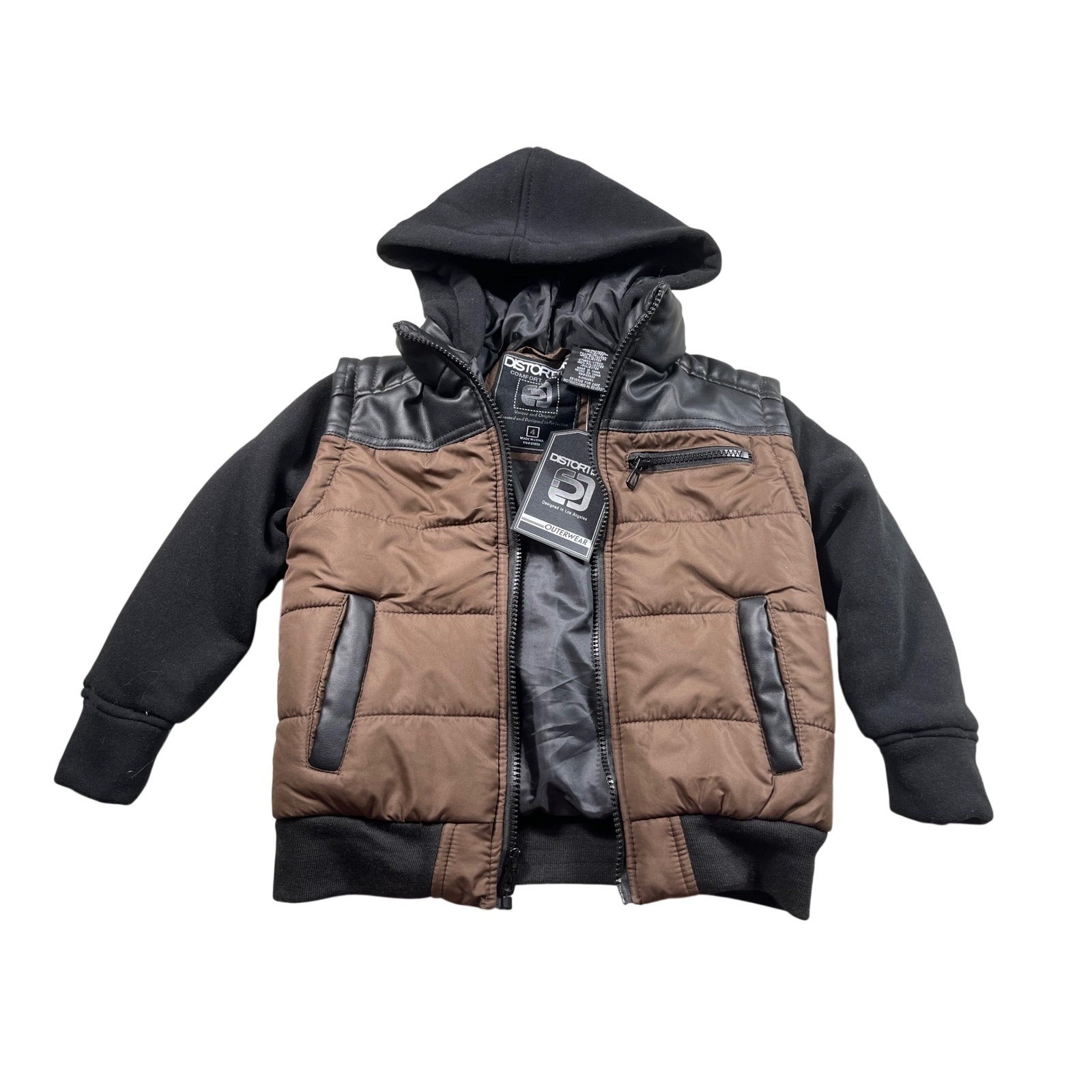 Nwt Distortion Boys 4 Hooded Puffer Jacket Brown Black